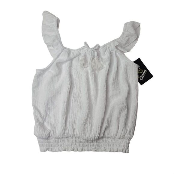 Girls Smocked Ruffle Short Sleeve Top art class White L NEW - Picture 1 of 2